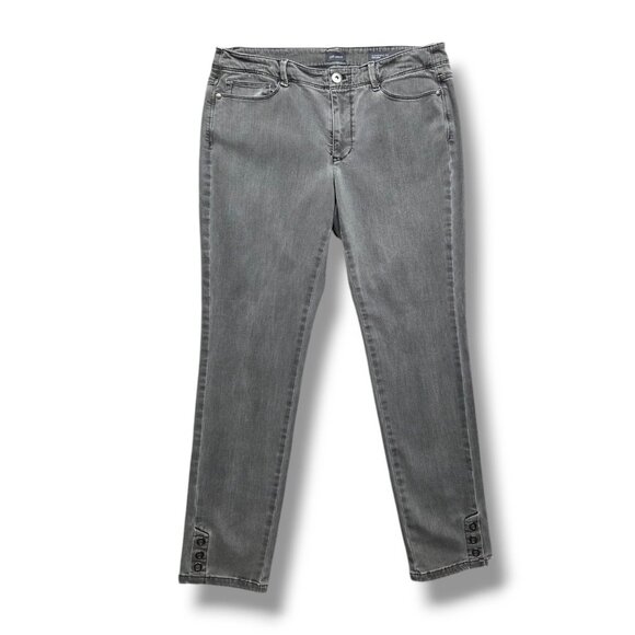 J Jill Authentic Fit Slim Ankle Jeans Womens 8 Gray Button Hem Mid Rise - Picture 1 of 10